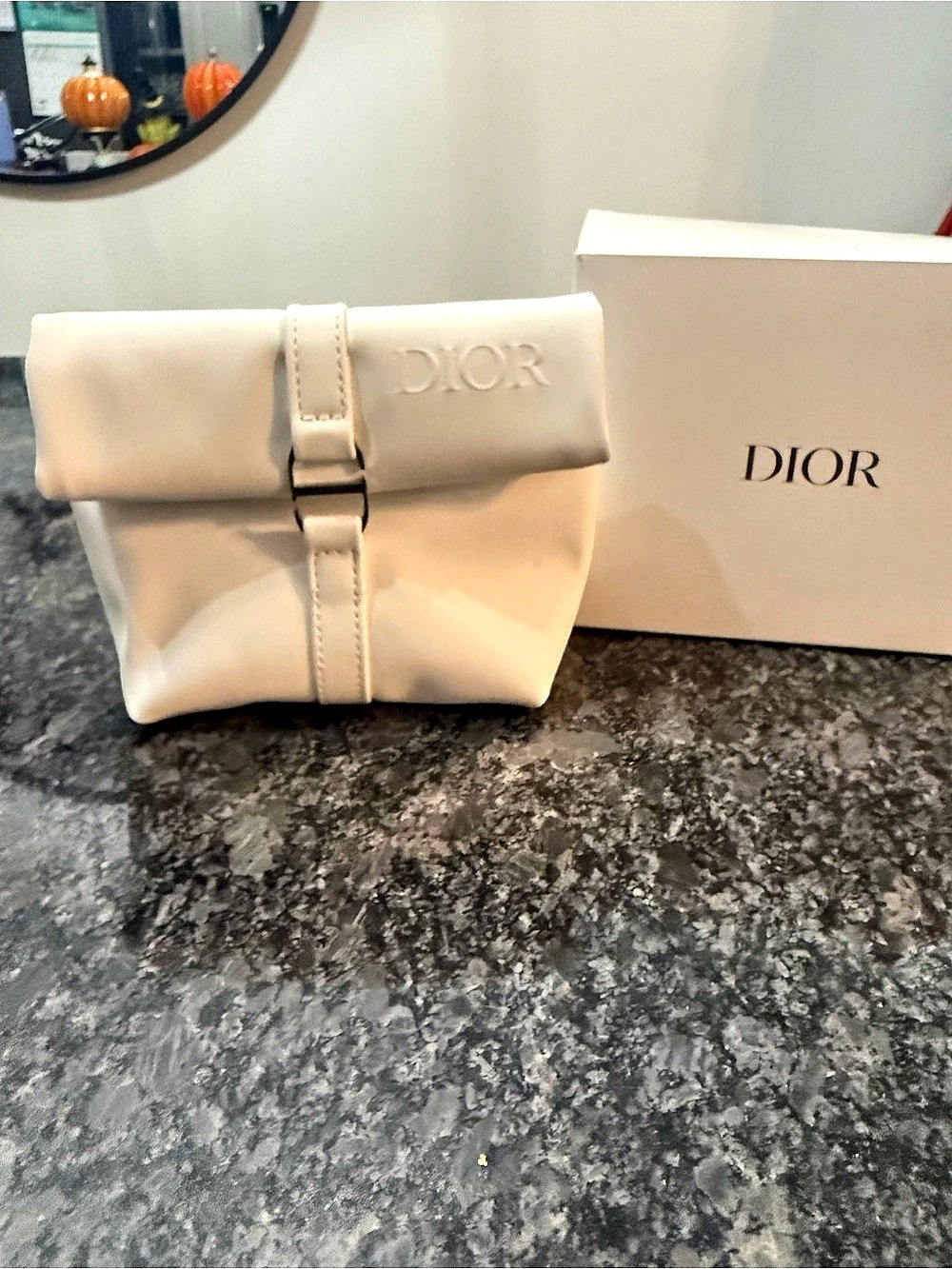 Dior White Roll-Top Beauty Pouch Cosmetic Bag